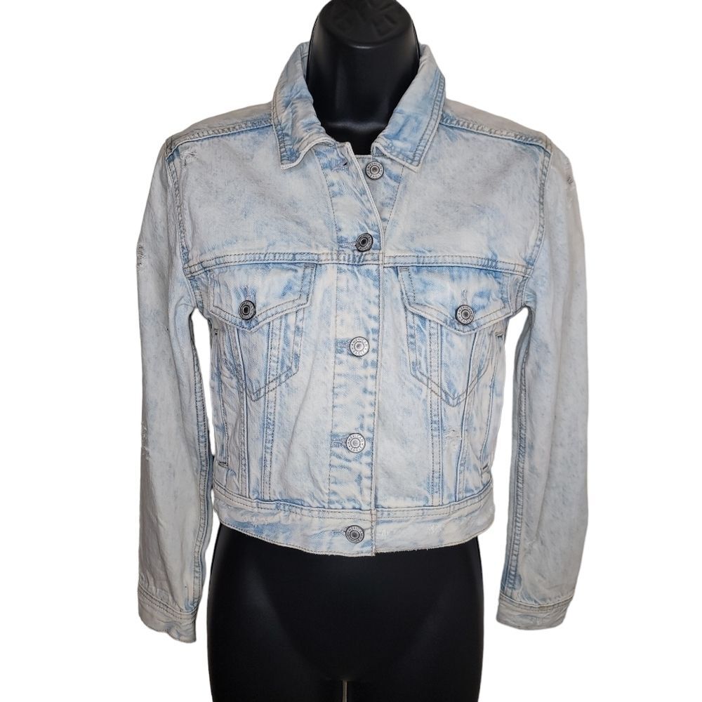 American Eagle Outfitters acid wash ripped denim jean jacket size XS